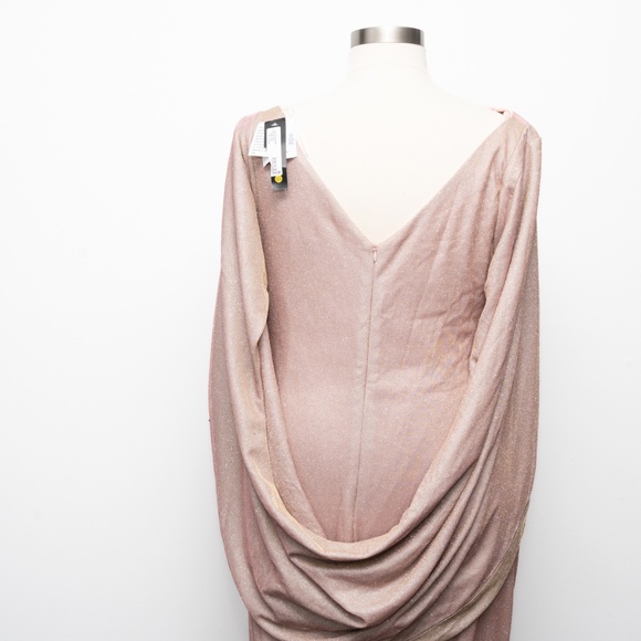 Betsy & Adam - Petite "Gracie" Galaxy Knit Glitter Draped Gown - Picture 8 of 12